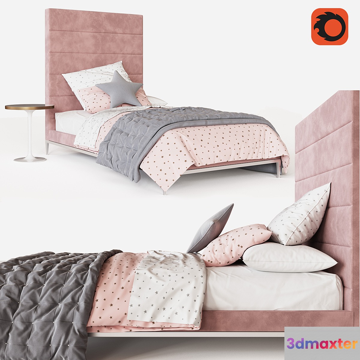 PFEIFFER TALL UPHOLSTERED BED - PEWTER 3D Max