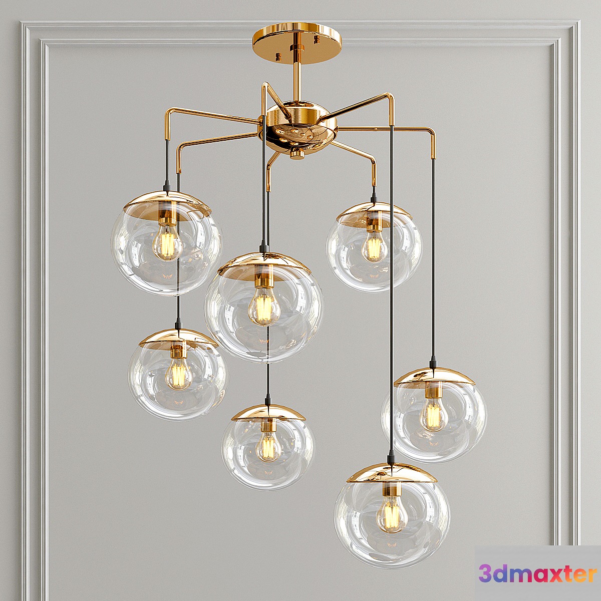 Modern Handcrafted Brass Glass Bubbles Chandelier 3D Max
