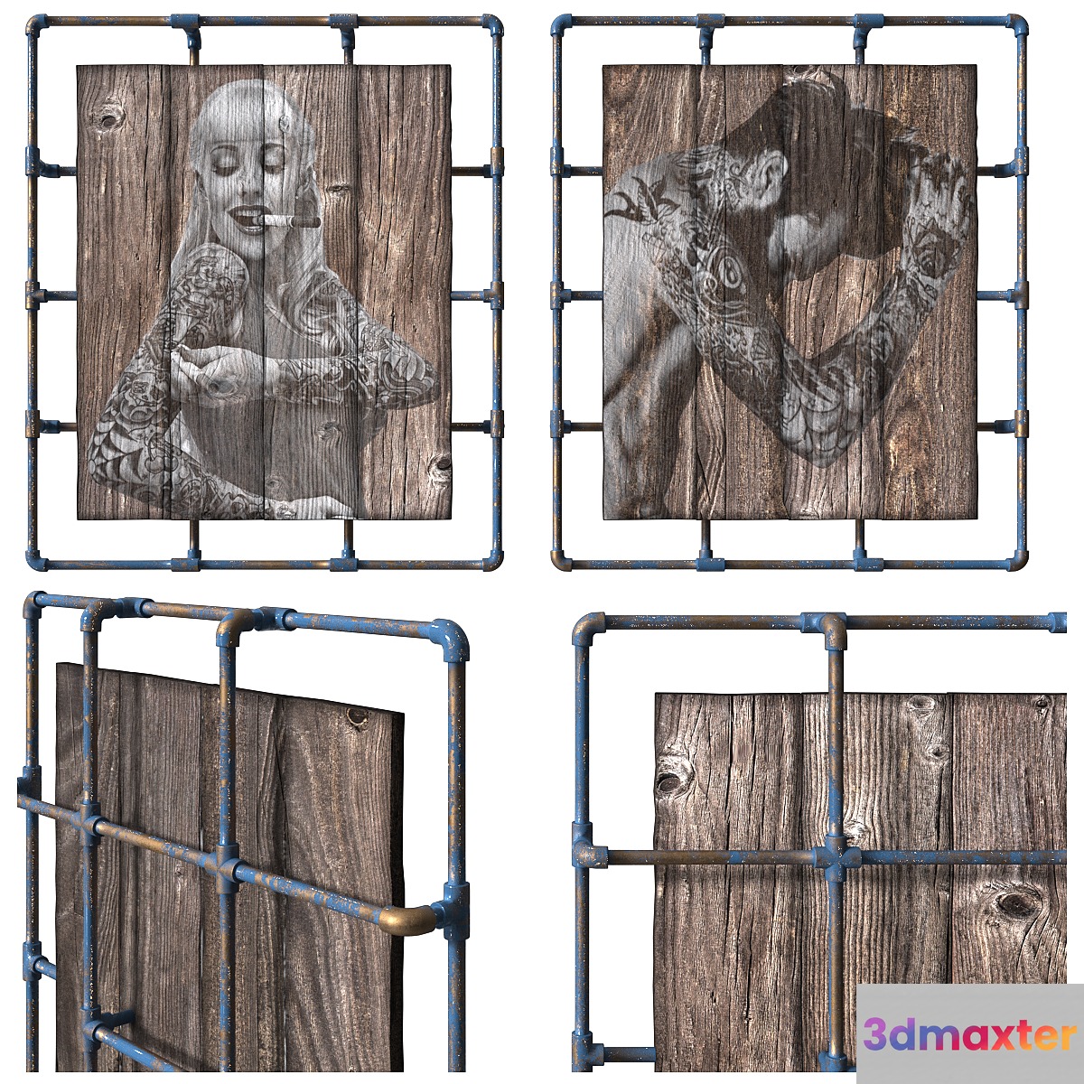 Painting on natural wooden boards. The loft-style. 3D Max