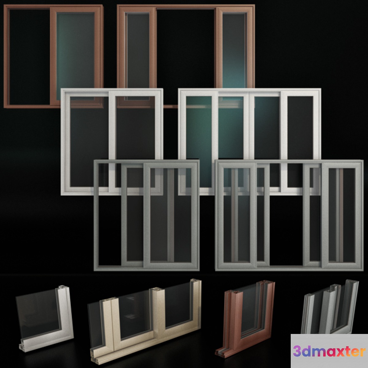 Sliding Stained Glass Aluminum Doors 3D Max