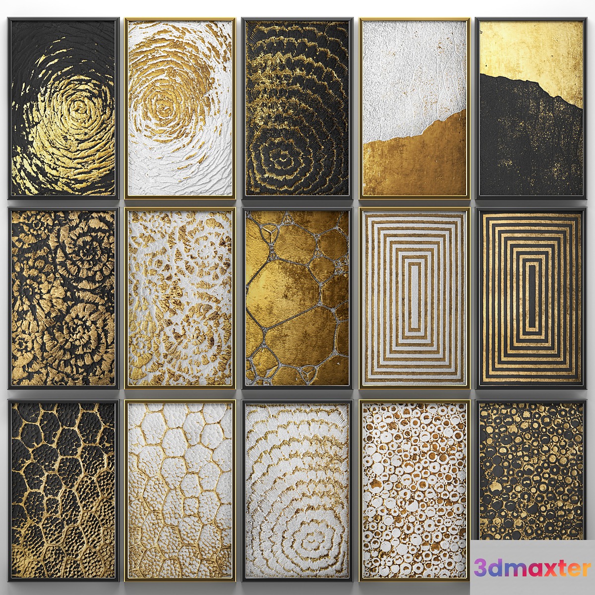 A collection of paintings. Gold. five.  wall decor a set of paintings luxury panels gold white black set decorative abstraction pattern - No.2