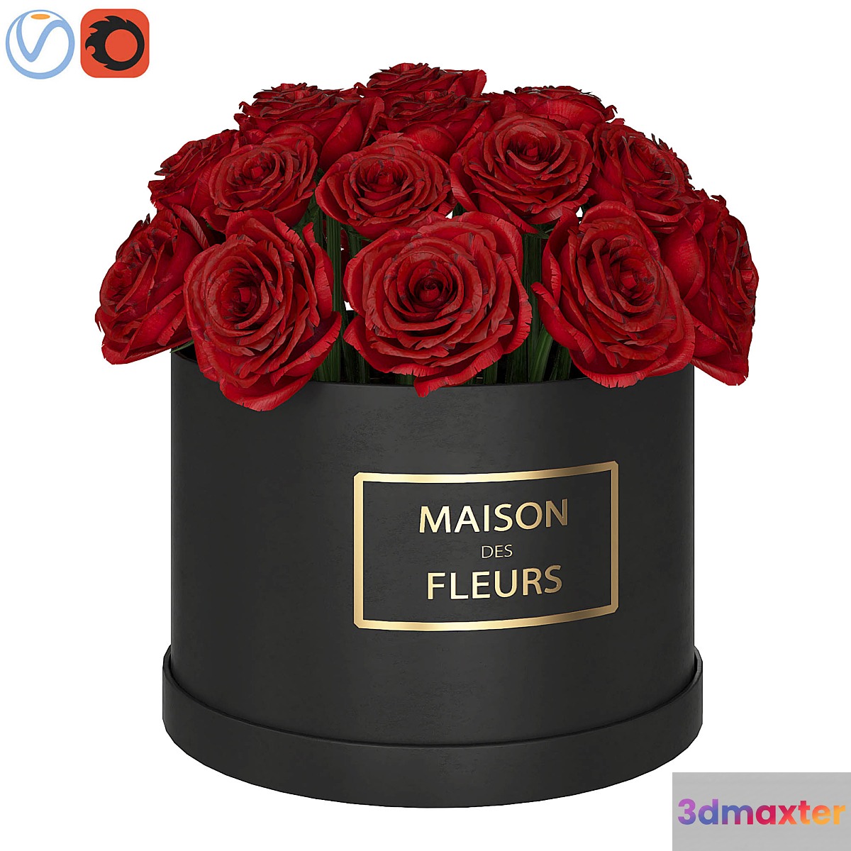 Red roses in box 3D Max