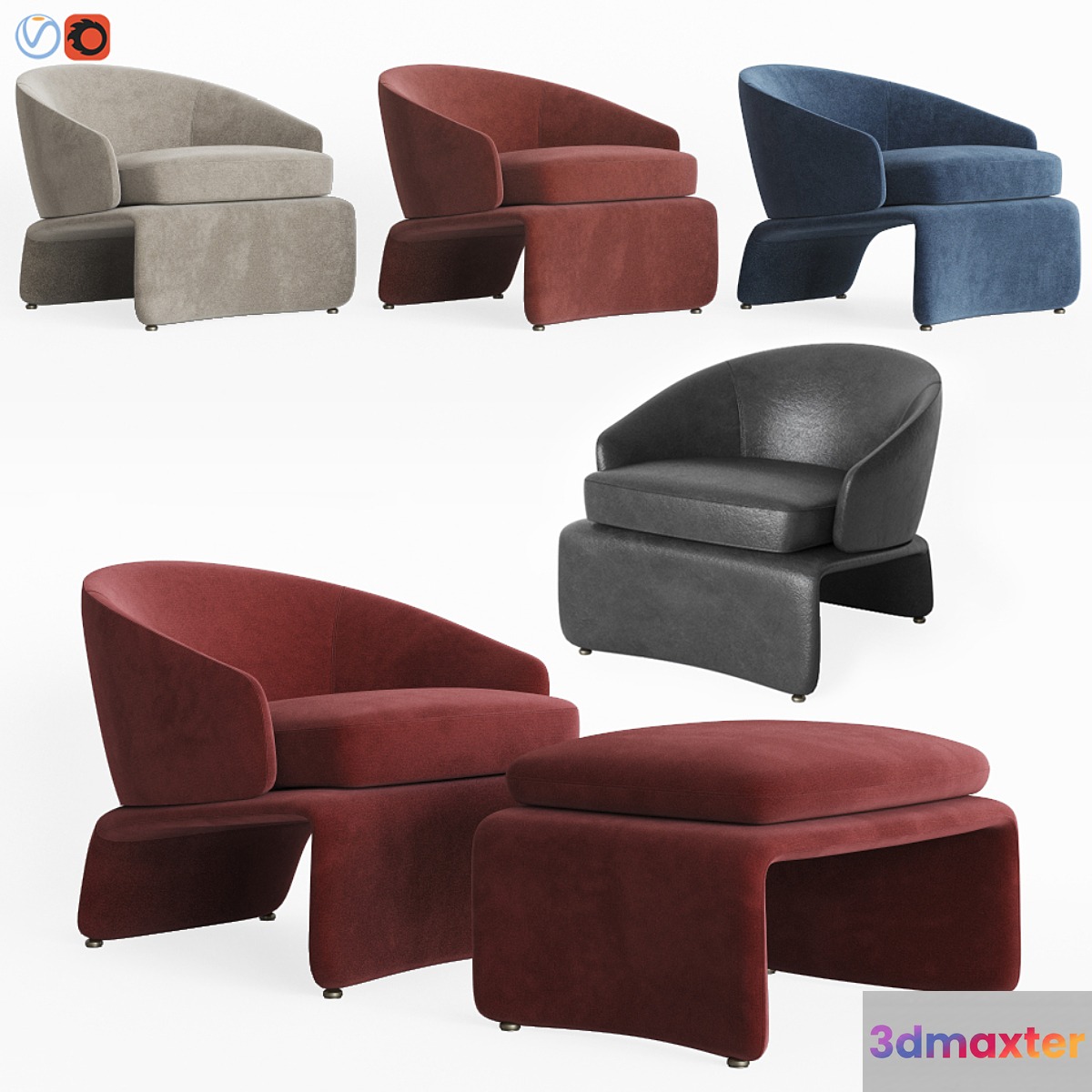 Halley Armchair & Ottoman Set Minotti