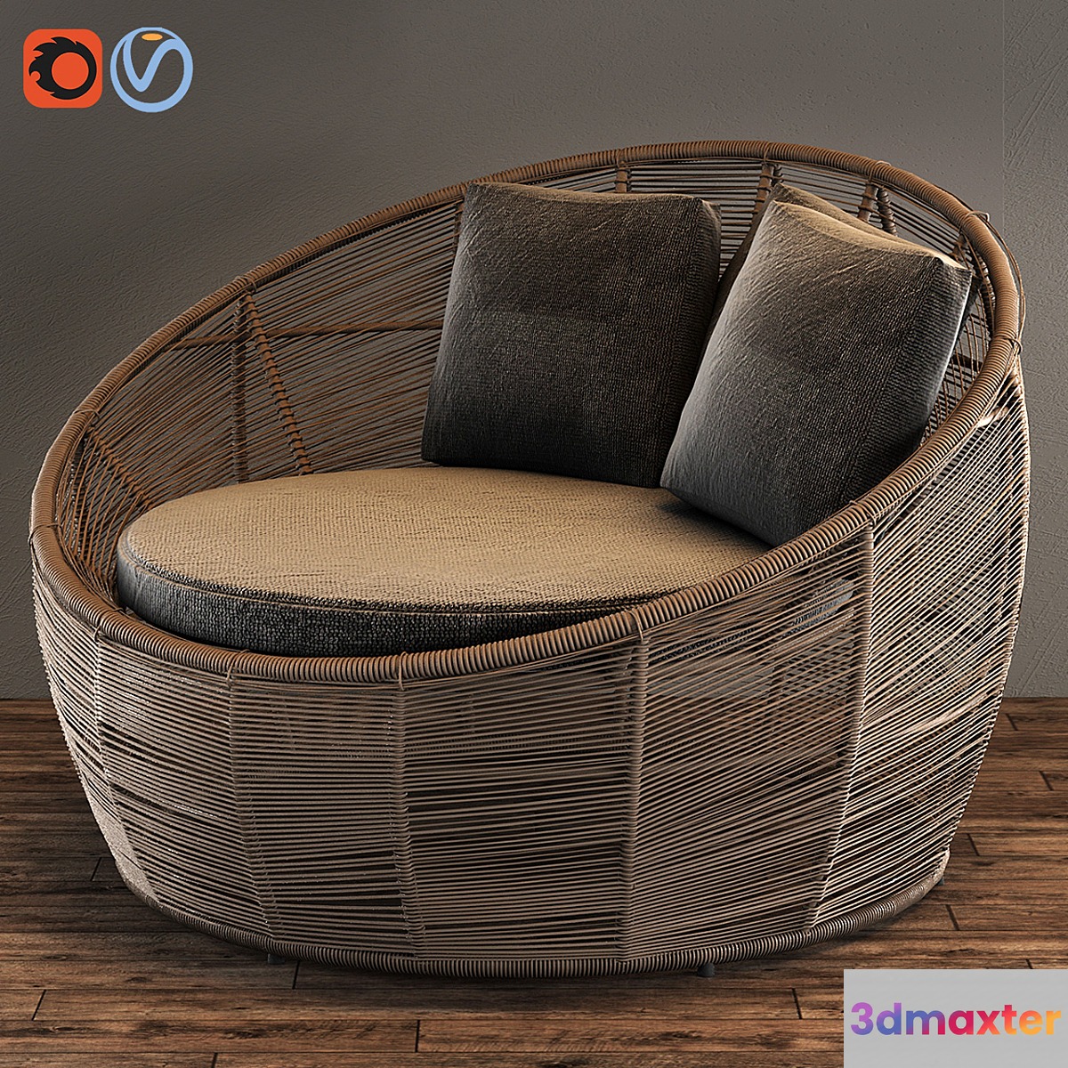 TAMARIN Round Gray Resin Wicker Garden Armchair - No.2