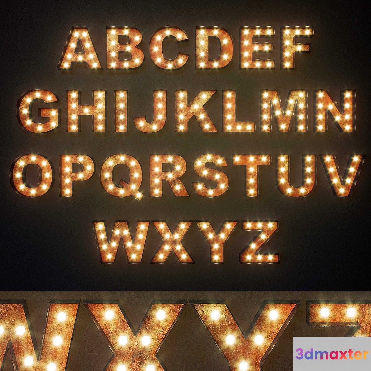 Lighted Metal sign. Set 12. Alphabet 3D Max