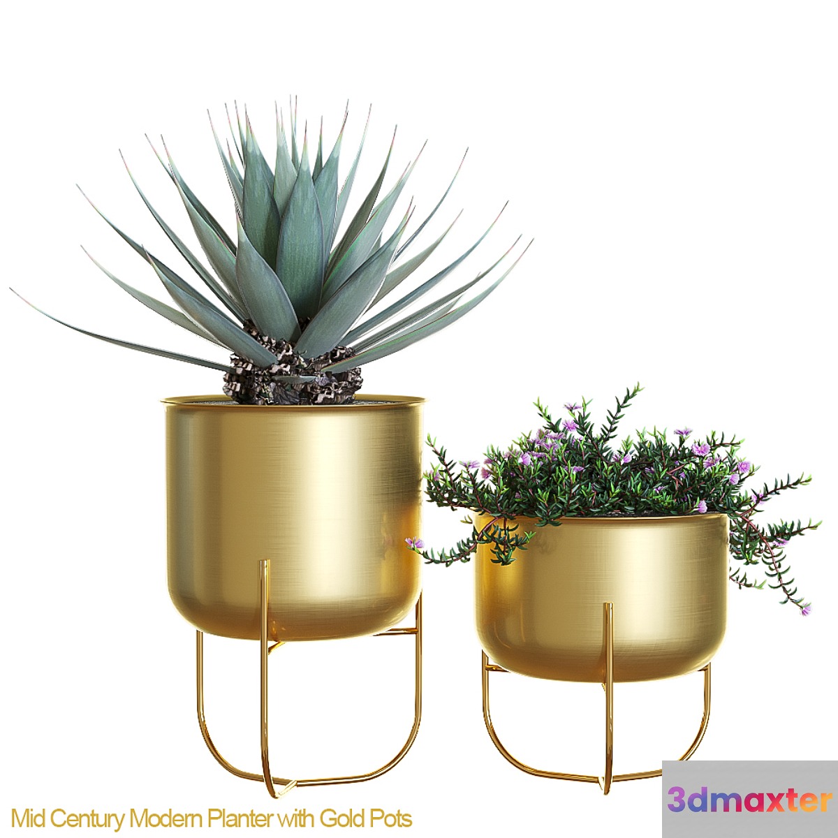 Mid century modern planter with gold pots 3D Max