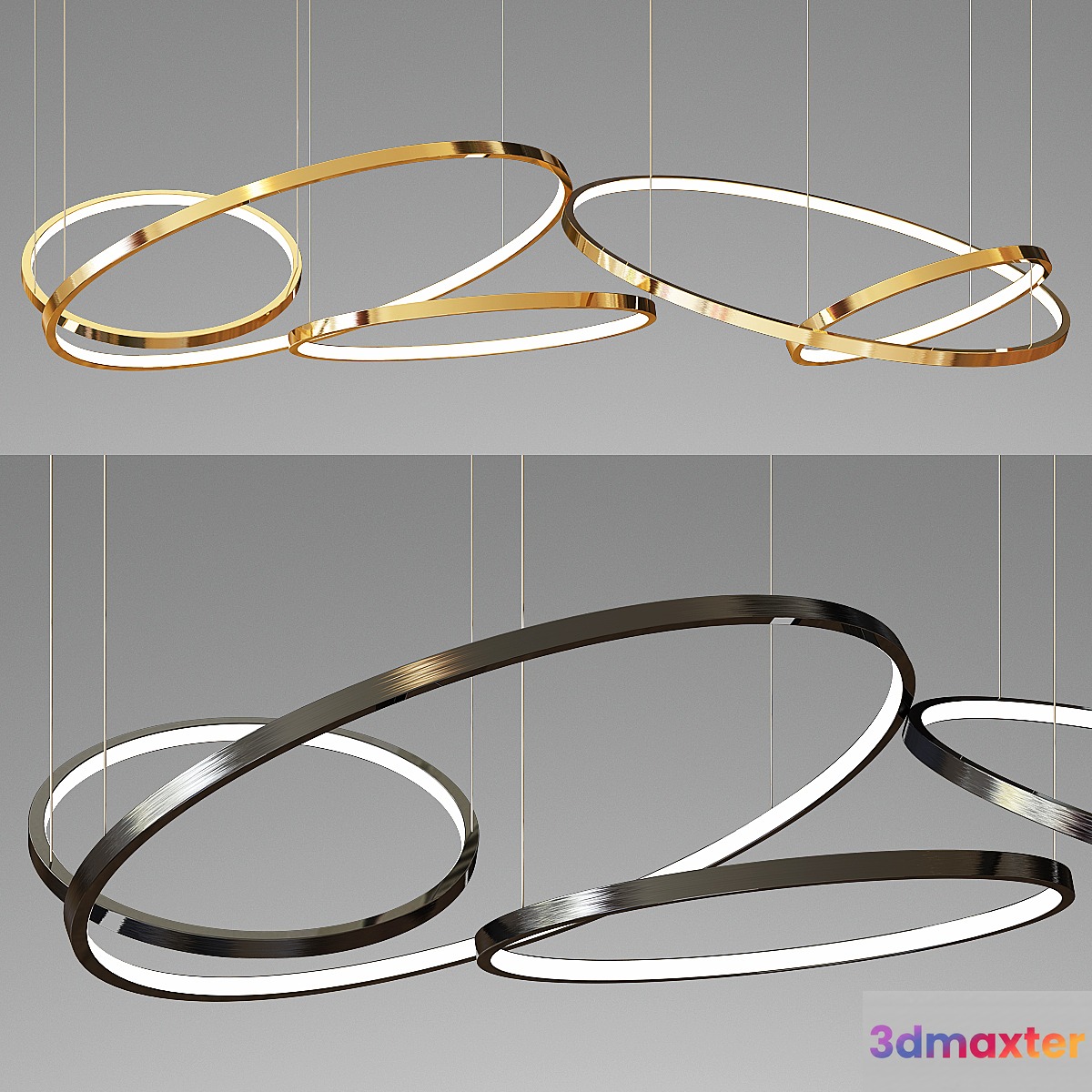 Decorative 5 Ring Chandelier - gold and black - No.2