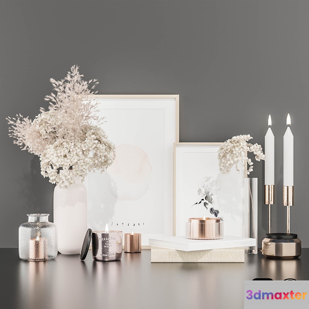 Decorative set with hydrangea and pampas grass