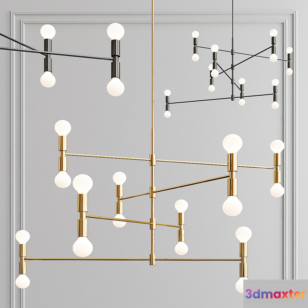 Yoka Modern Pendant 16 light - gold and black 3D Max
