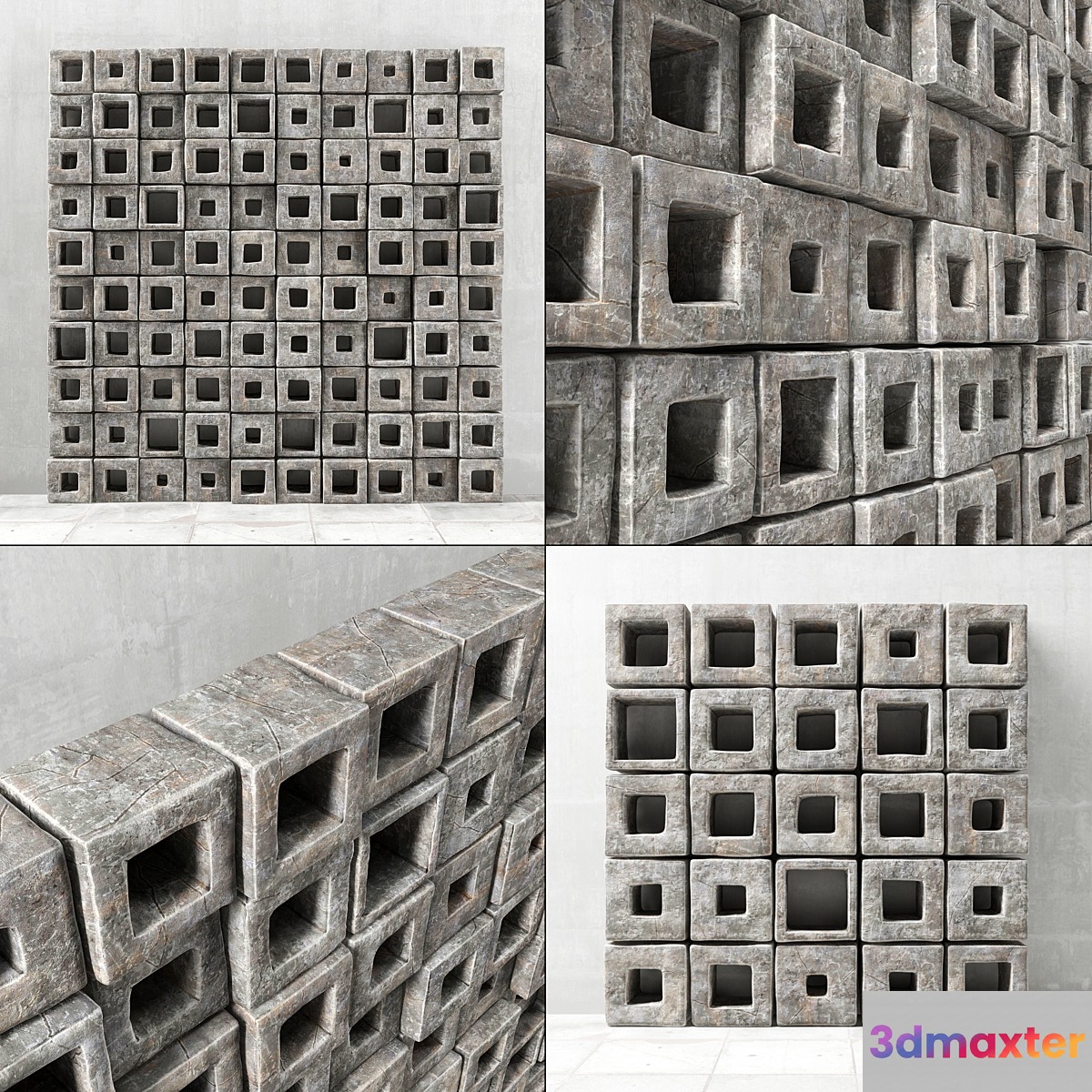 Panel stone cube hole _ Panel of stone cubes with a hole 3D Max