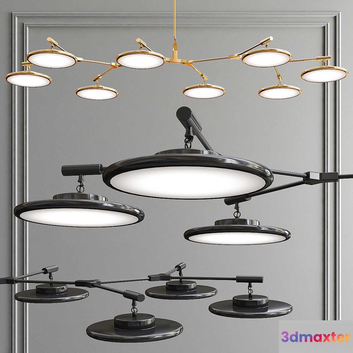 Suspension Light Disc - gold and black