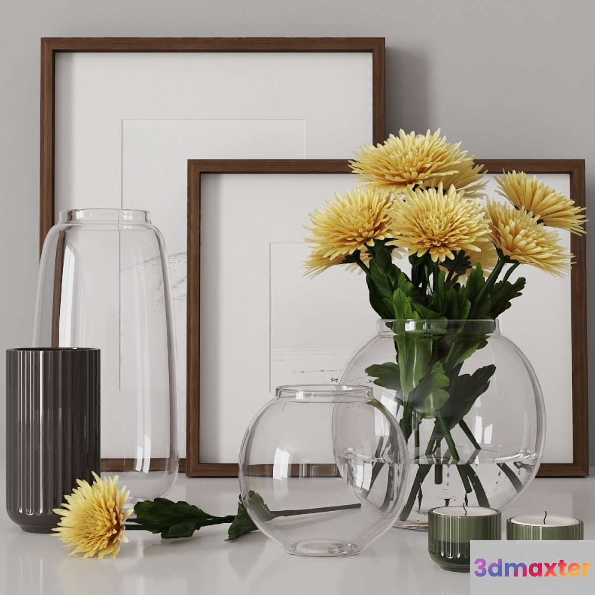 decorative set with yellow chrysanthemums 05