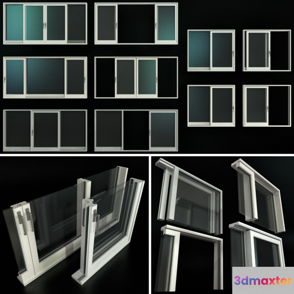 Sliding Stained Glass Aluminum Doors 3D Max