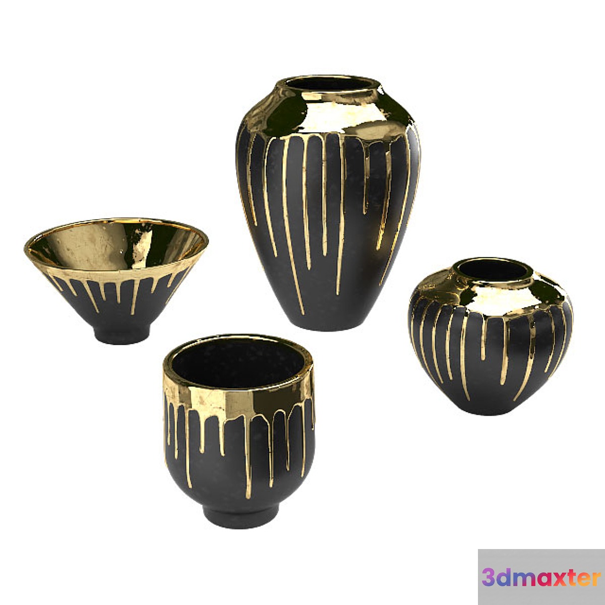 Four vases Isabelina graphite with molten gold