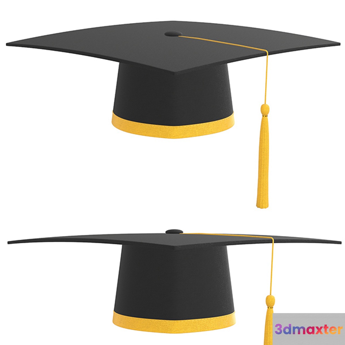 graduation cap with gold tassel 3D Max