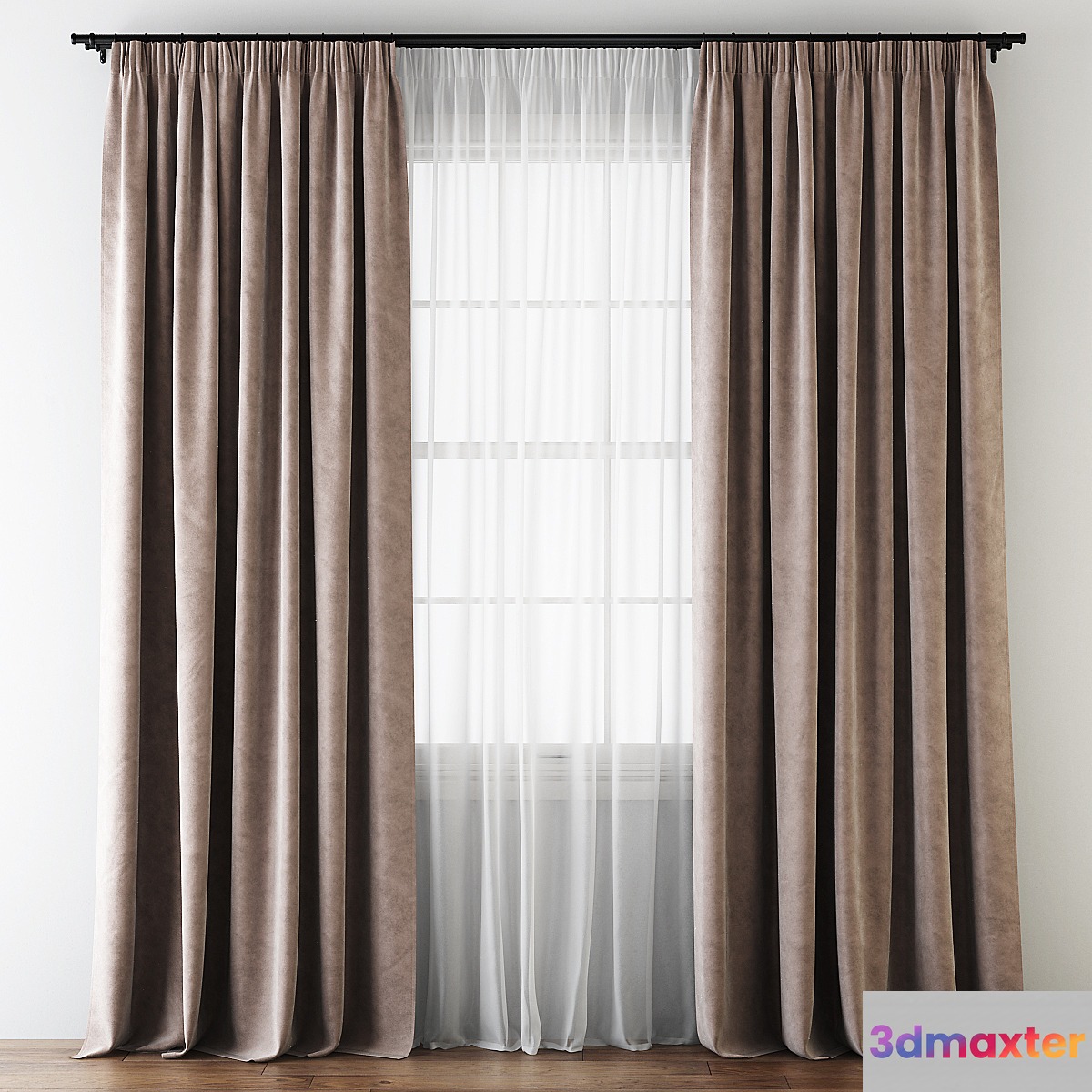 Draped Velvet Tape Curtains with Tulle 3D Max