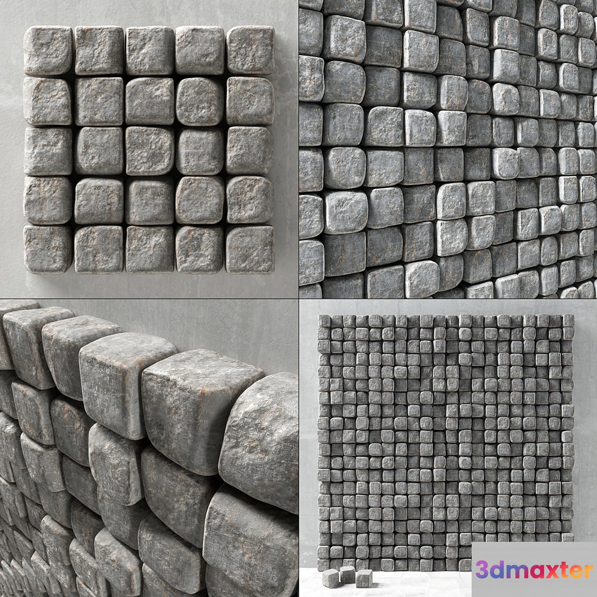 Stone cube panel №5 _ Stone panel from cubes 3D Max