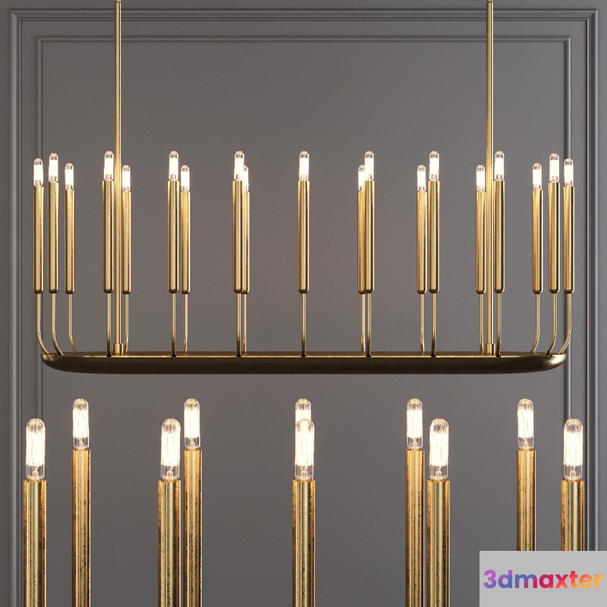 Restoration Hardware QUENOUILLES LINEAR CHANDELIER 50 Brass 3D Max