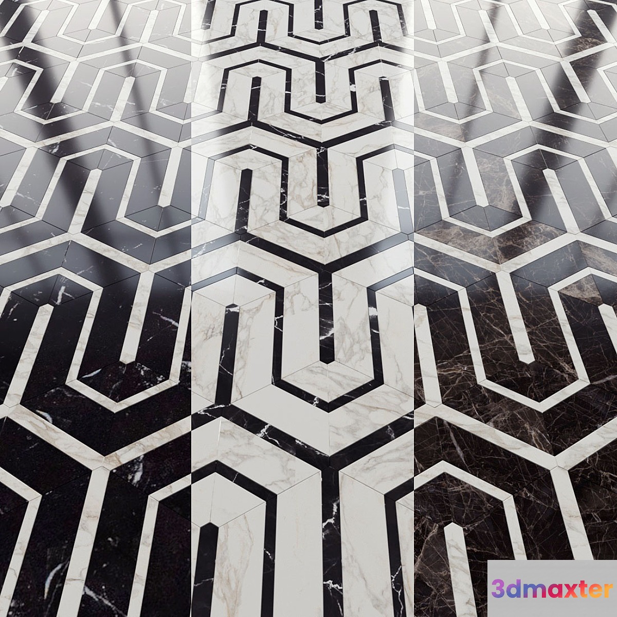 Marble tile hexagon and decor from New Ravenna mosaics 3D Max