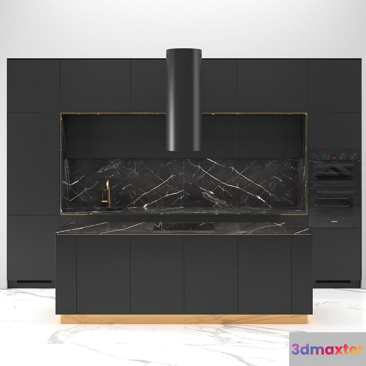 Modern straight kitchen INGE with the island 02 3D Max