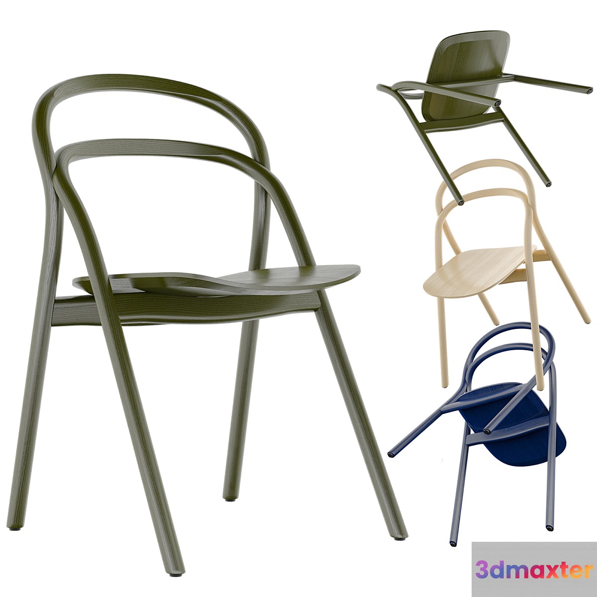 Hem Udon Chair Beech Blue and Green Color 3D Max