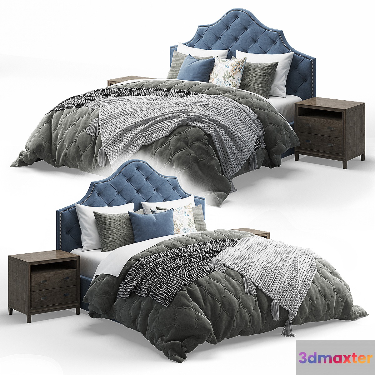 Qween Bed with Arebelle Tufted Headboard