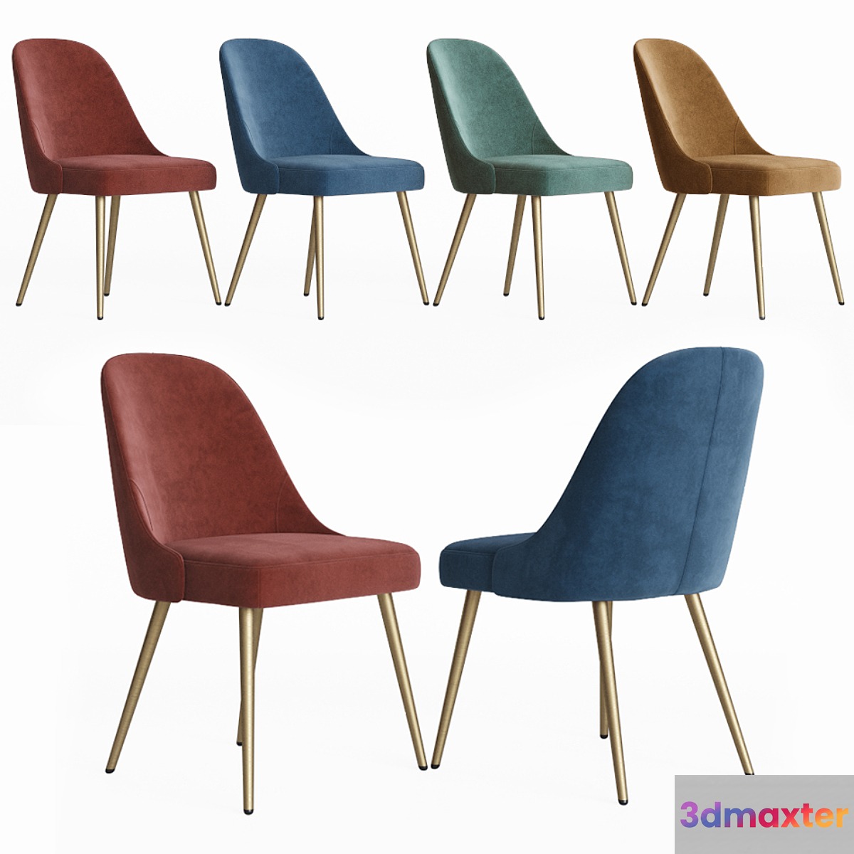 West Elm Mid-Century Upholstered Dining Chair - Velvet 3D Max