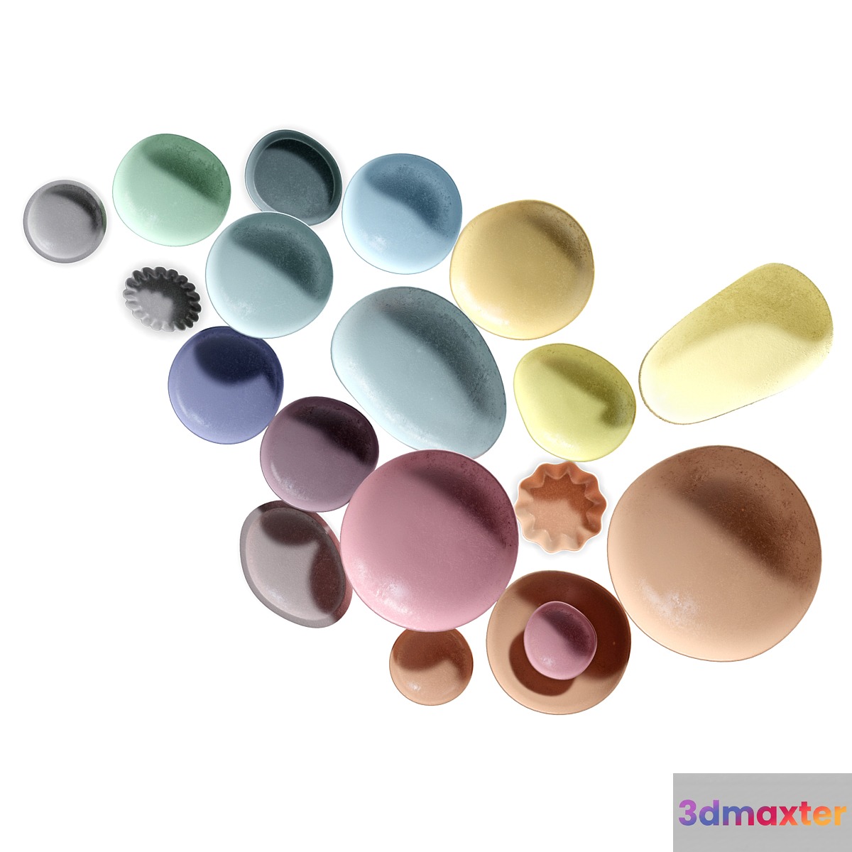 COLLECTION OF CLAY PLATES ON THE WALL (V-ray_Corona) 3D Max