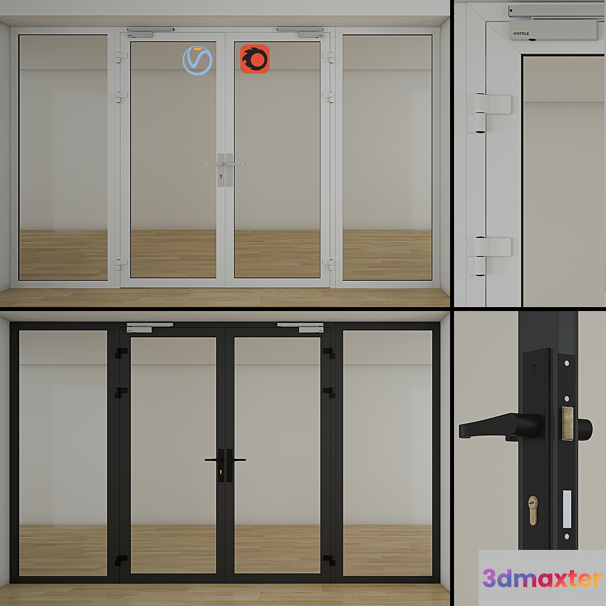 Double glass doors 3D Max