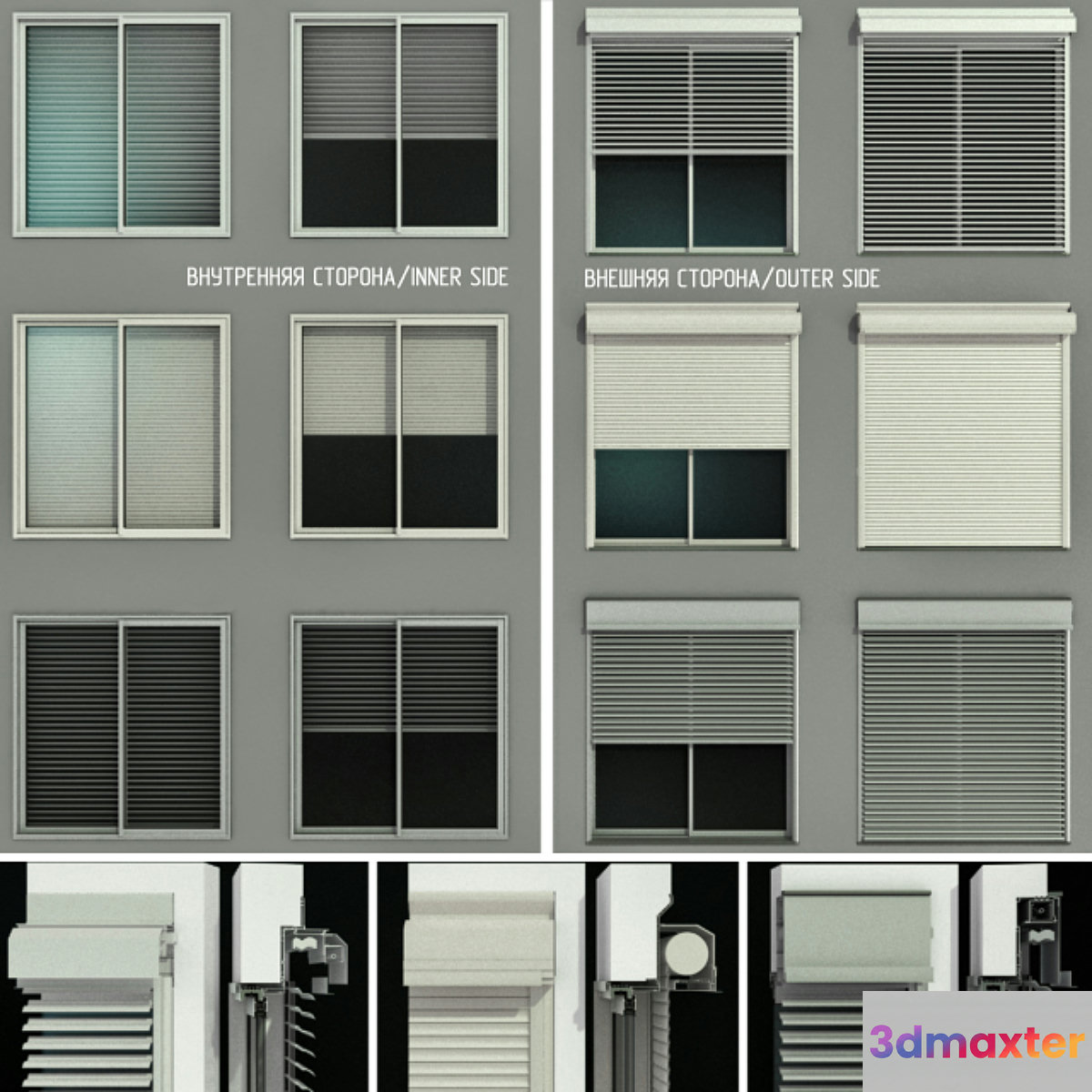 Sliding stained glass doors with roller shutters 3D Max