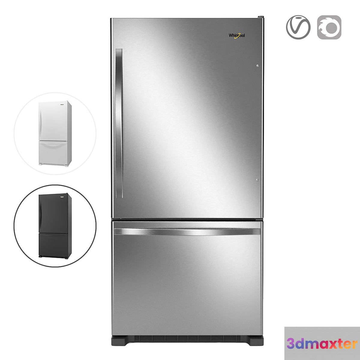 Whirlpool 33-inches wide Bottom-Freezer Refrigerator 3D Max
