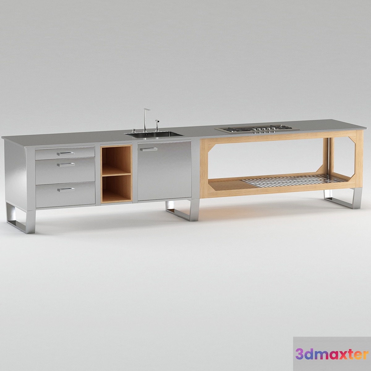 Outdoor kitchen of steel and wood Lgtek WINDOW C3 3D Max