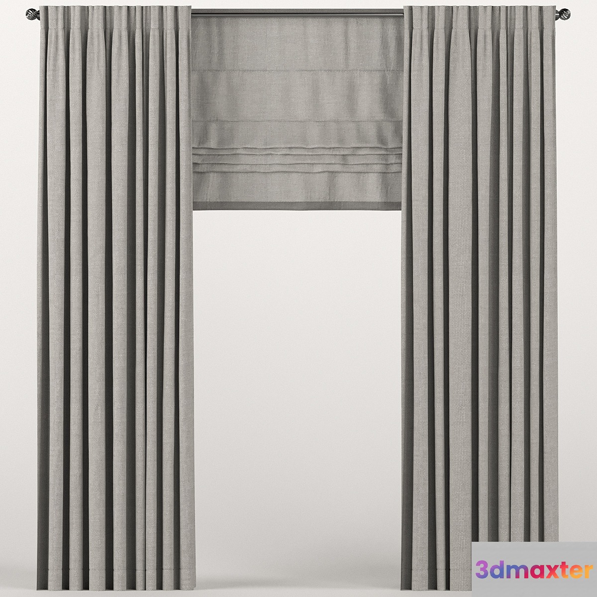 Brown curtains with a roman curtain. 3D Max