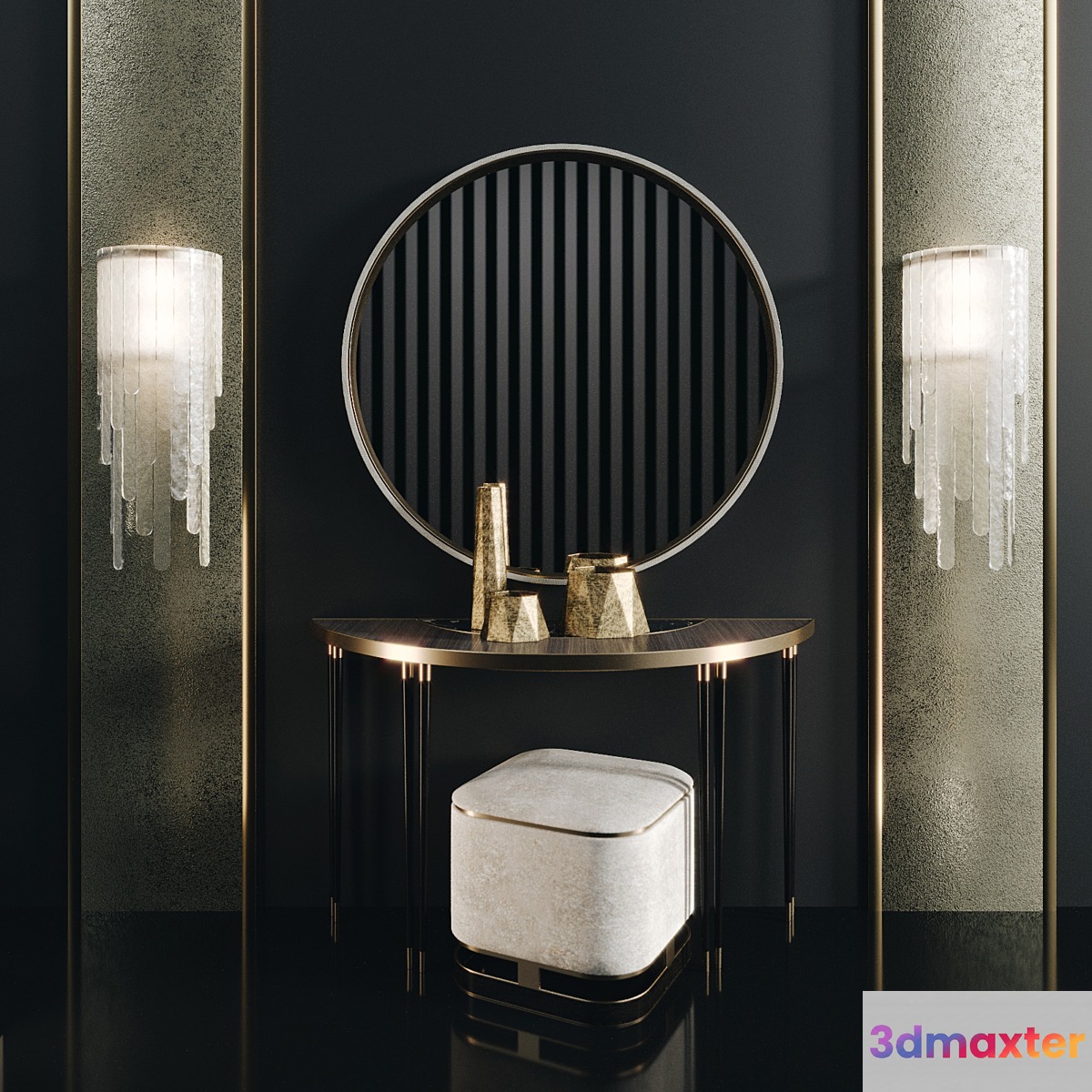Frato Richmond console Water Fall light Ashi stool Ring mirror