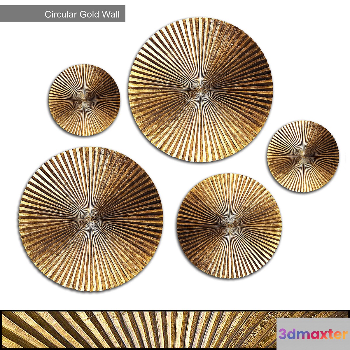 Apollo Medium Plaque - Circular Gold Wall Decor - No.2 3D Max