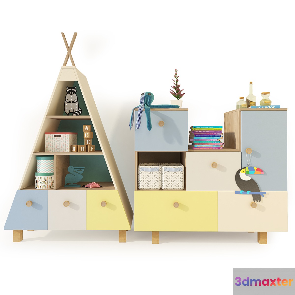 Bookcase. Children's furniture Kvikk 3D Max