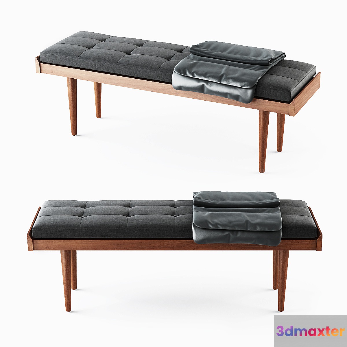 C & B Tate Slatted Bench with Cushion - No.3
