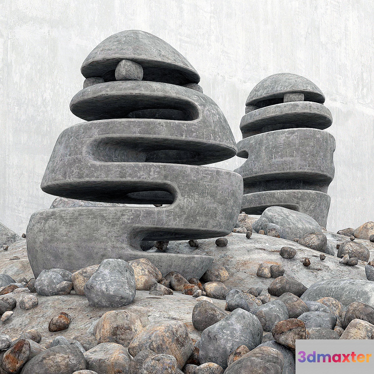 Blumenbeet Stone light _ flowerbed with stone lamps 3D Max