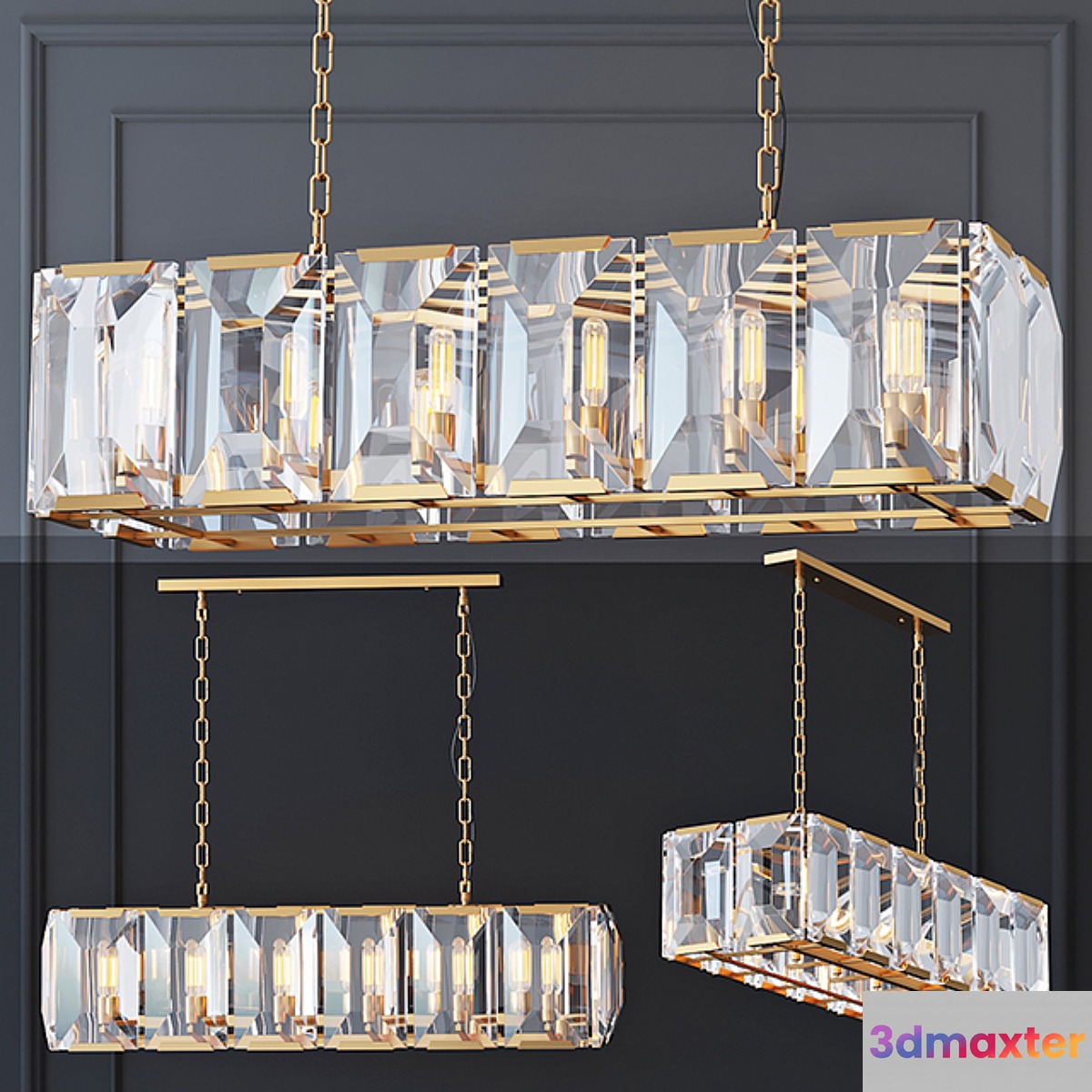 Chandelier Harlow Crystal SQUARE Gold