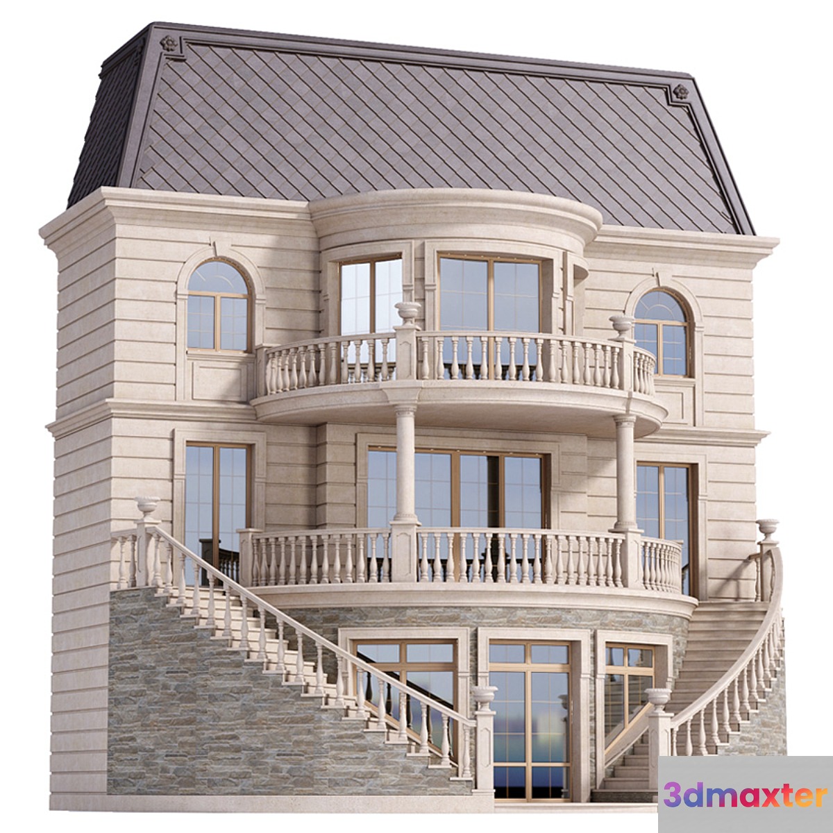 Classic facade of a private house with decors. Fasad set - No.4