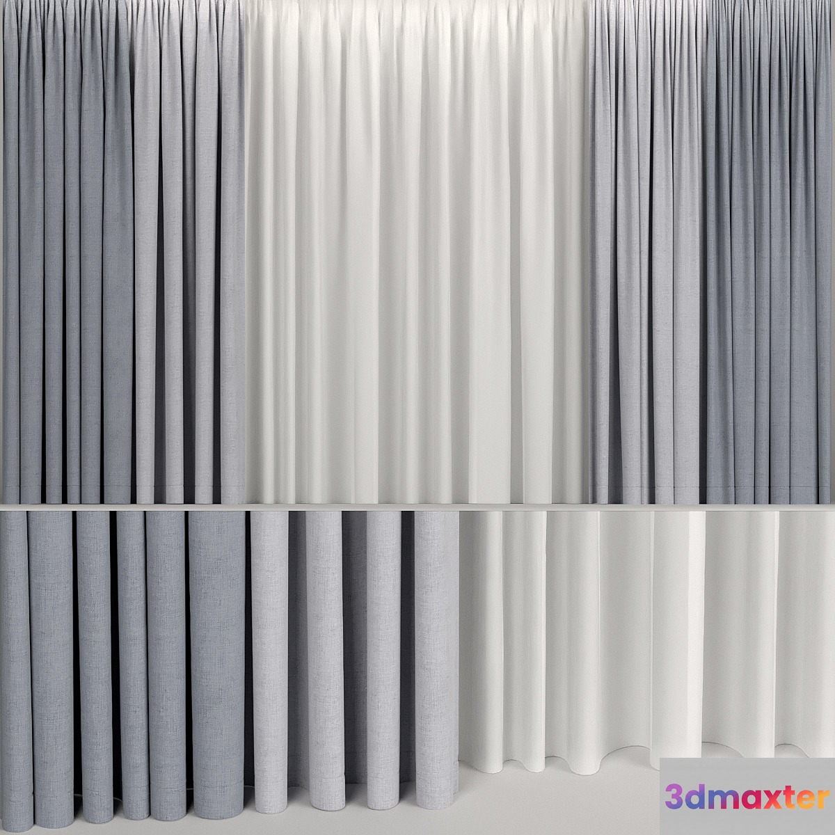 Wide curtains in two colors with tulle. - No.2