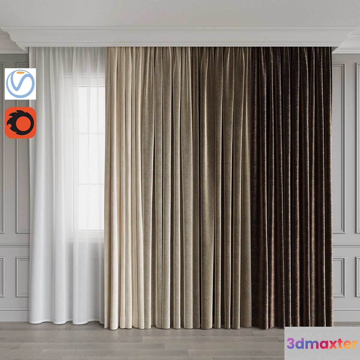 A set of curtains 10. Beige gamma 3D Max