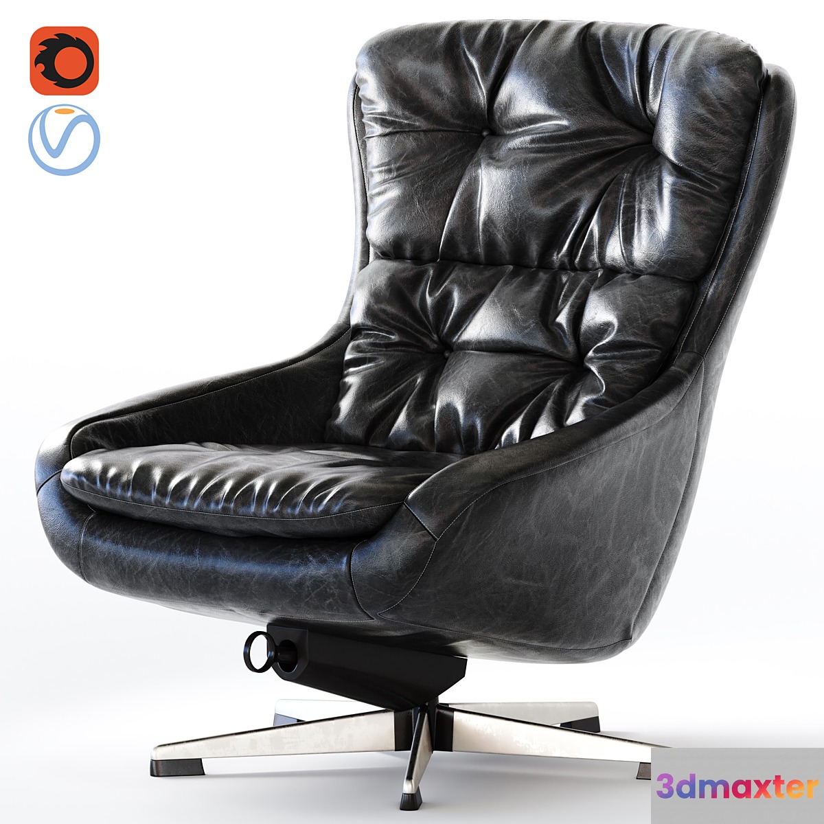 PEEM Finland_Black Leather Swivel Chair 3D Max