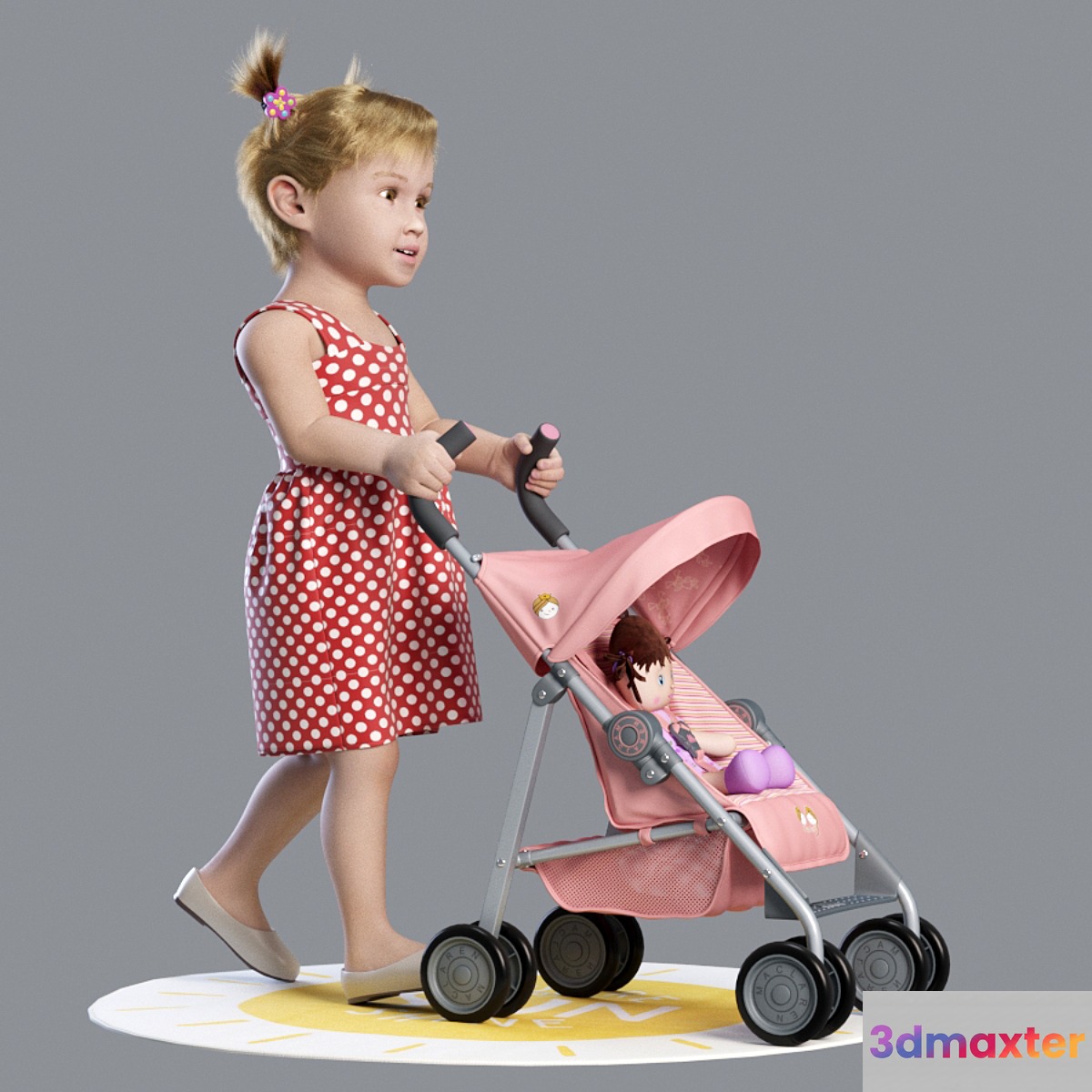 Baby walking with a pram 3D Max