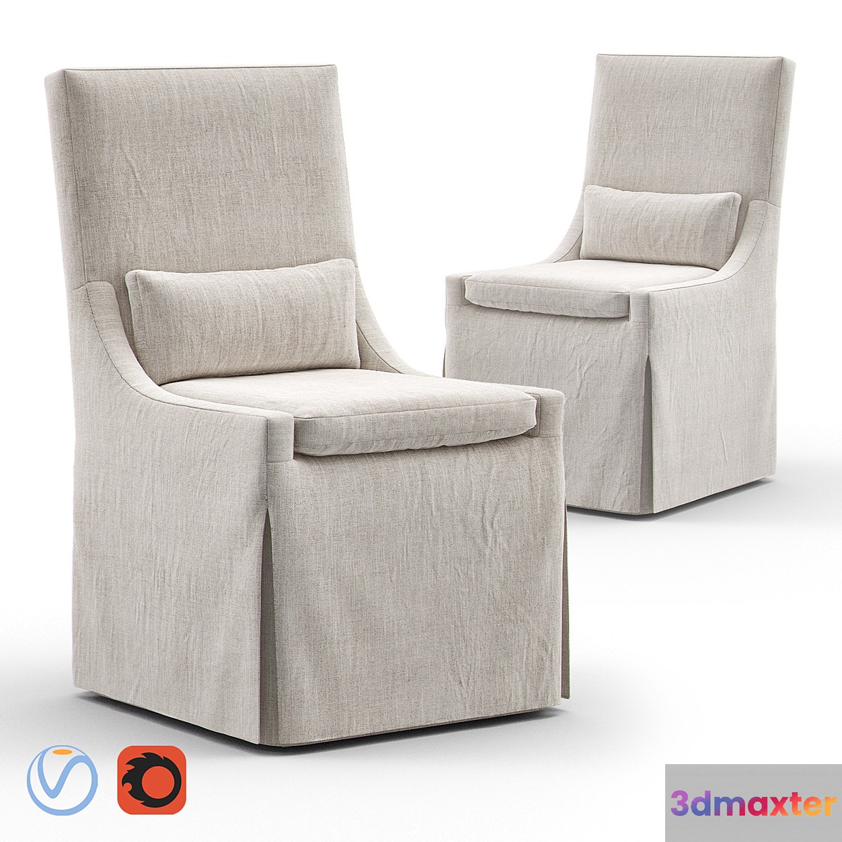 RH BELGIAN Slope Arm Slip Covered Side Chair 3D Max