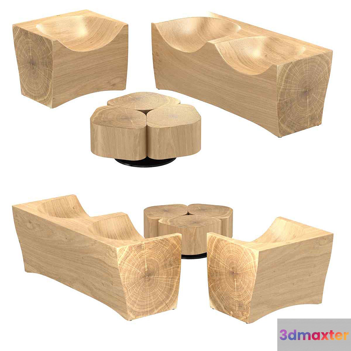 Riva 1920 log armchair toi center table 3d model 3D Max