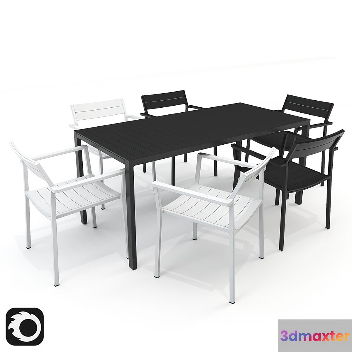 Eos Rectangular Table and armchair 3D Max