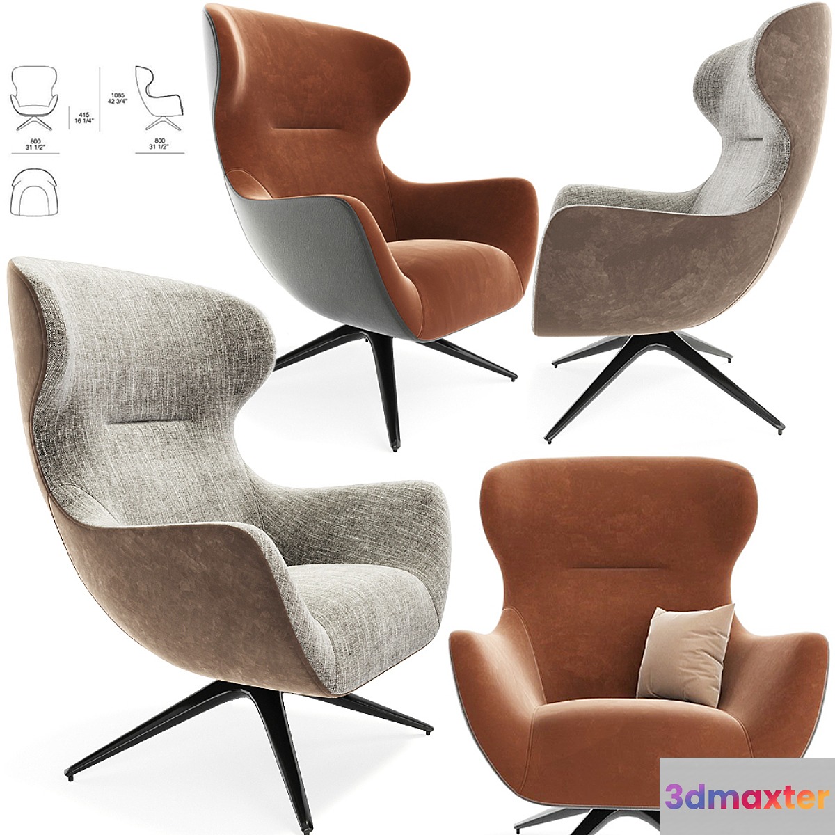 Poliform Mad Joker Revolving Armchair 3D Max