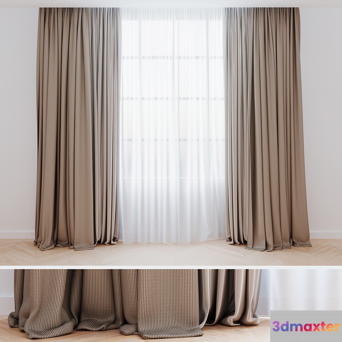 Curtains beige with tulle | Modern curtains - No.2