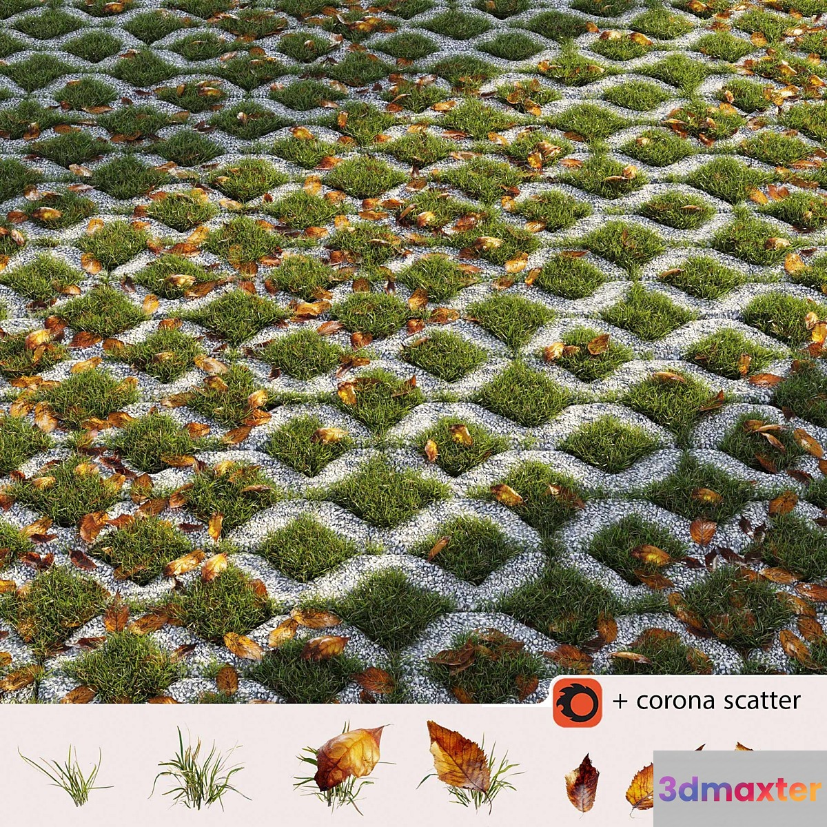 Grass in the square brick - No.3 3D Max